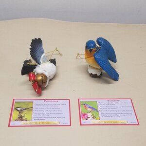 New Danbury Mint Chickadee & Bluebird Songbird Christmas Ornaments w/ Info Cards